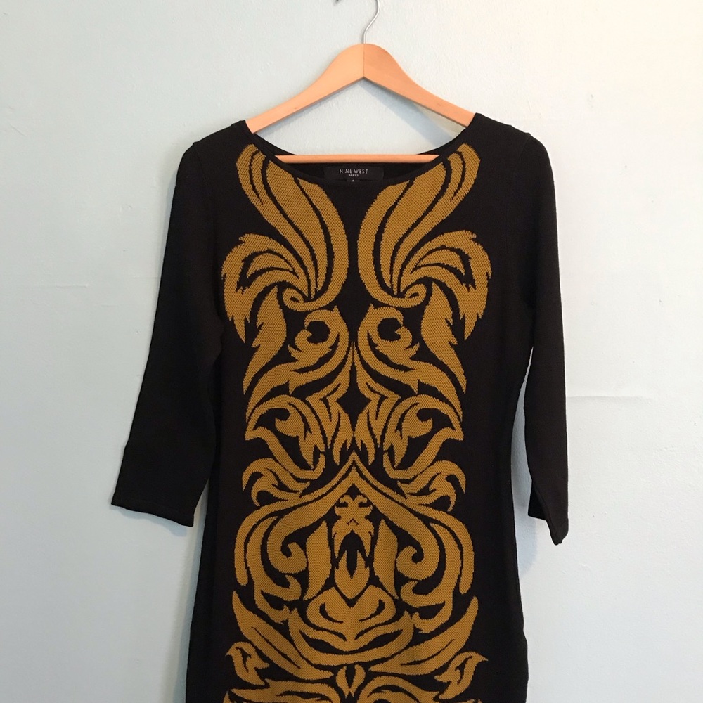 Nine West 3/4 sleeve sweater dress black w gold